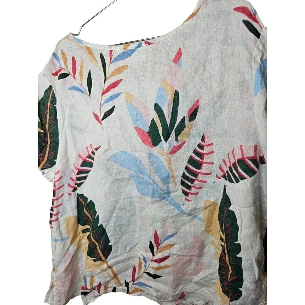 Cynthia Rowley Plus 3X Linen Blouse Top White Floral Leaf Print Tunic - Picture 7 of 8